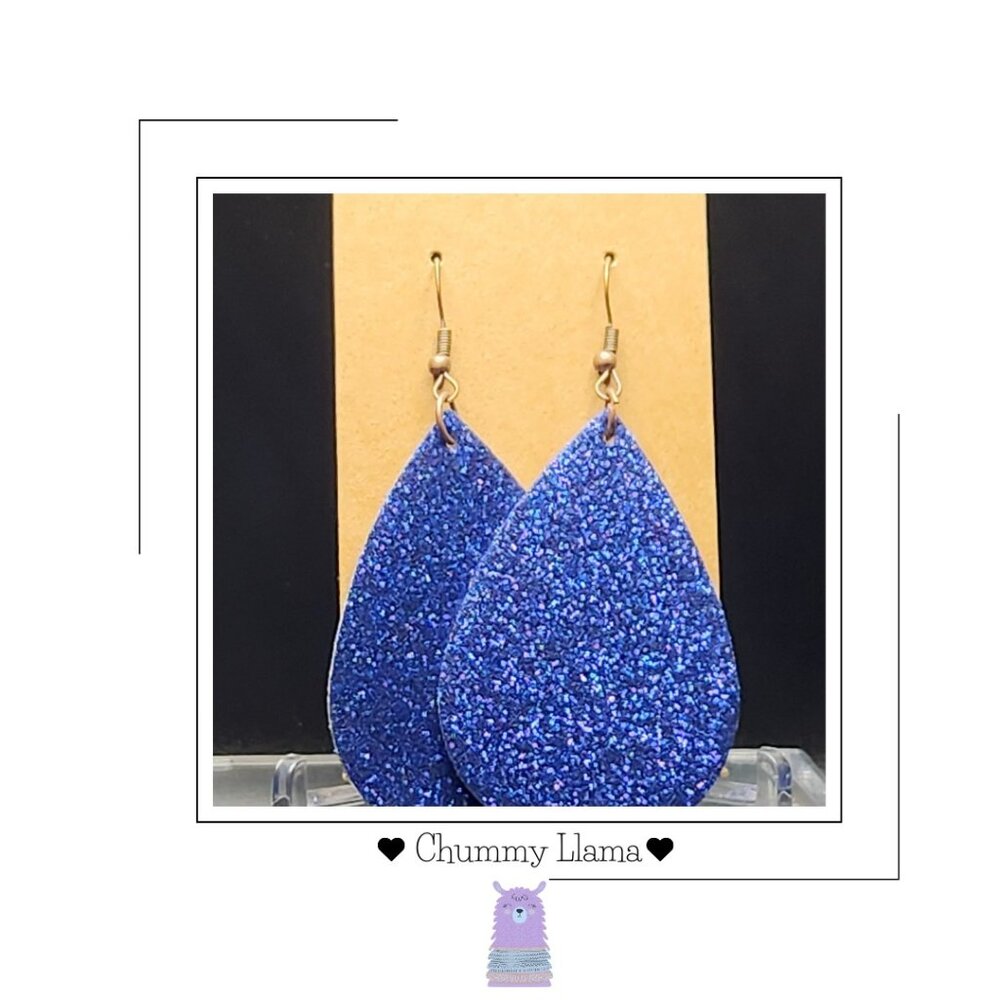 Playful Dangle Earrings Sparkle Glitter Shine Fun Blue NEW